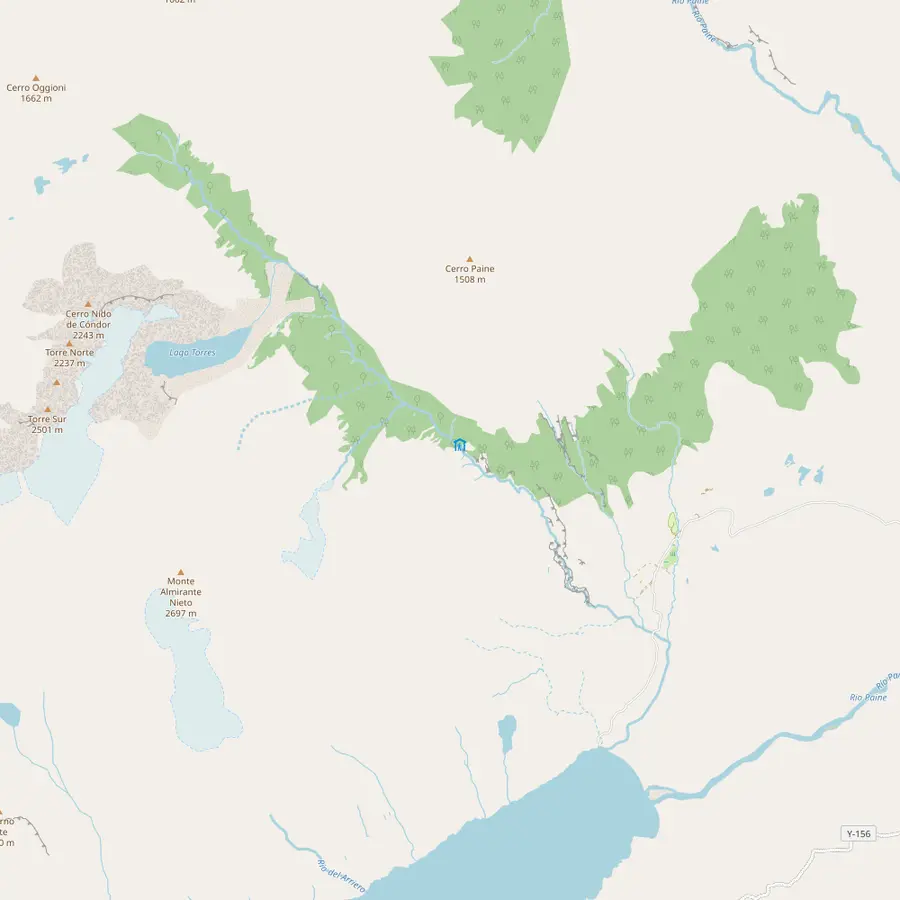 Map of the trail from Hotel Las Torres via Refugio Chileno to the Base Torres viewpoint