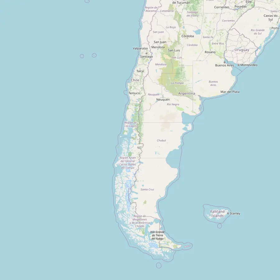 Map of Chile from Santiago south to Punta Arenas and the Puerto Natales airfield